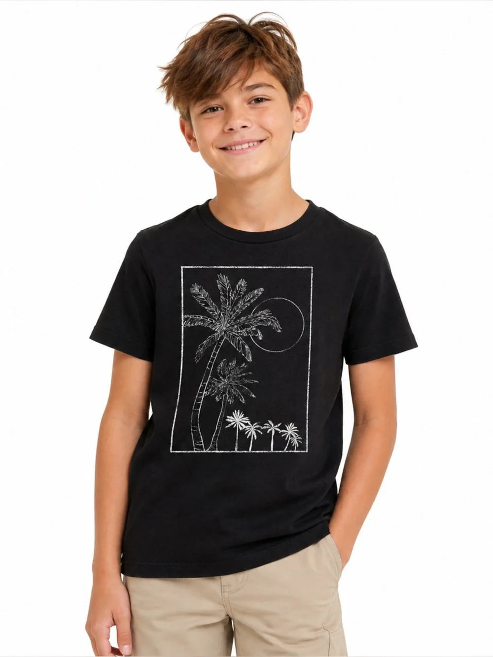 Art Class Palm Tree Graphic Tee Black Short Sleeve Kids Size Small